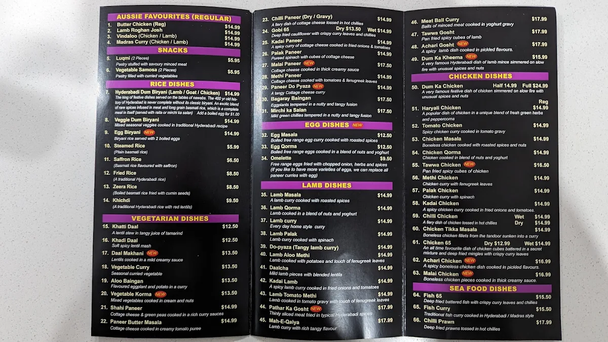 Menu, Biryani House Hoppers Crossing