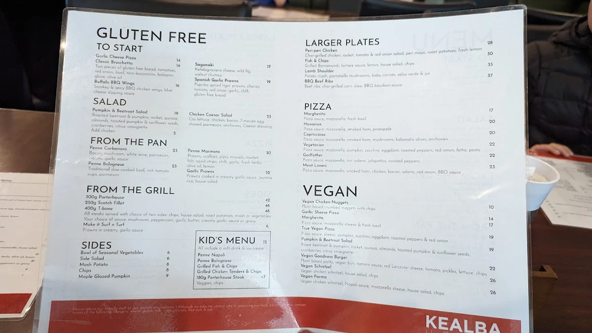 Menu, Kealba Hotel