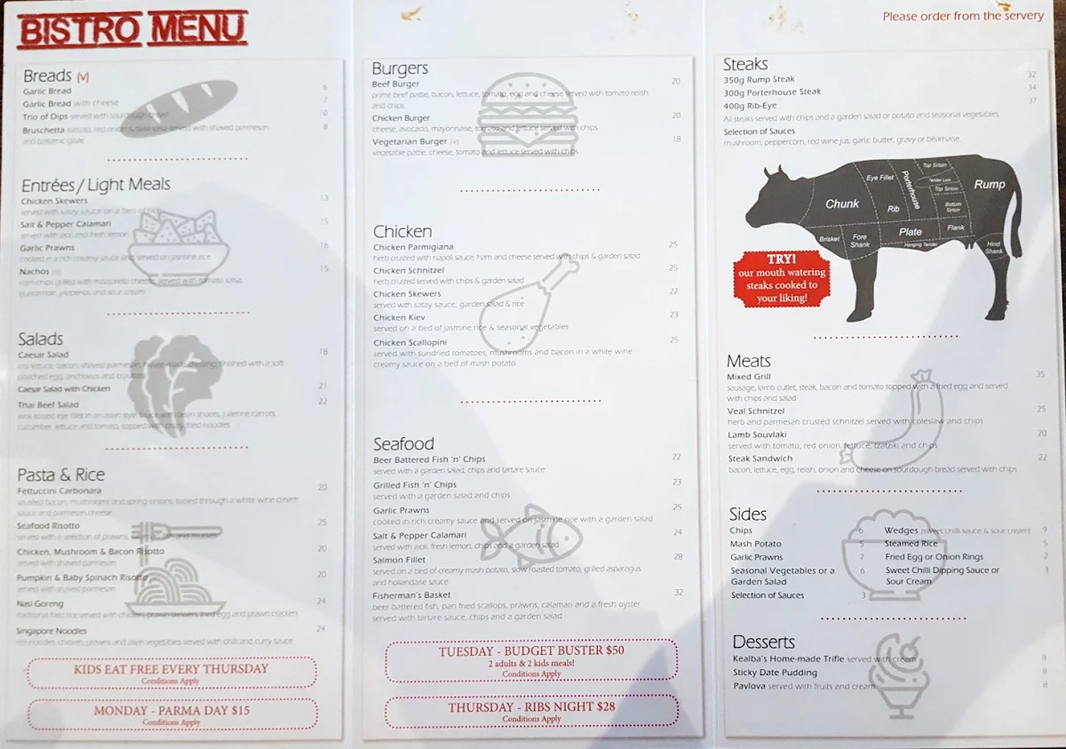 Menu, Kealba Hotel