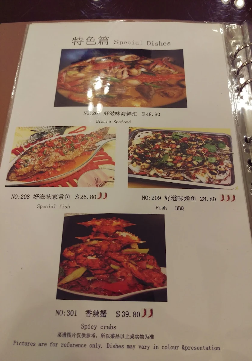 Menu, Haoziwei Sichuan Restaurant