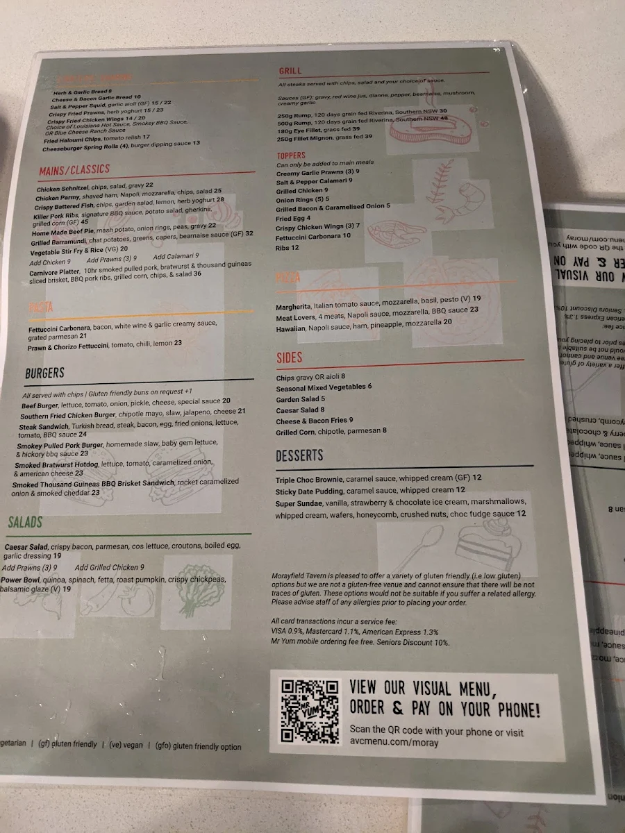 Menu, Morayfield Tavern