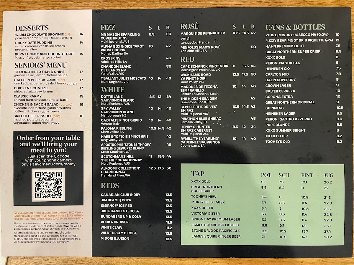Menu, Morayfield Tavern