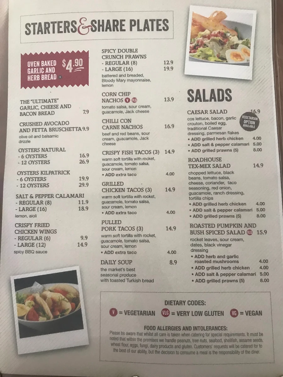 Menu, Morayfield Tavern