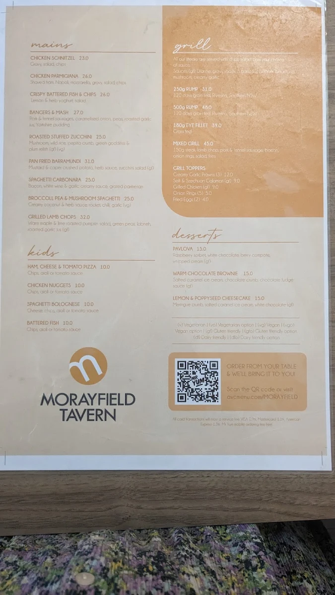 Menu, Morayfield Tavern