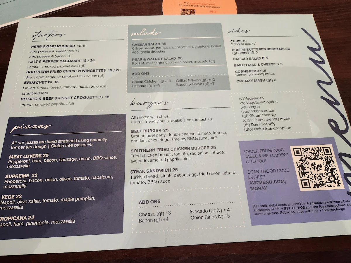Menu, Morayfield Tavern