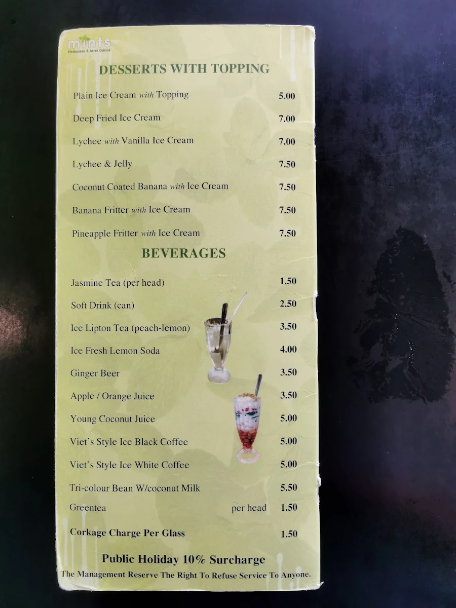 Menu, Mints on Rosalie