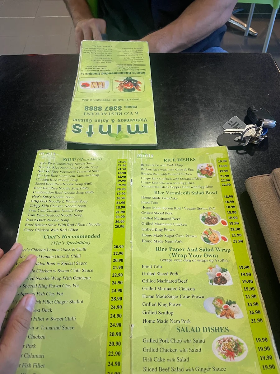 Menu, Mints on Rosalie