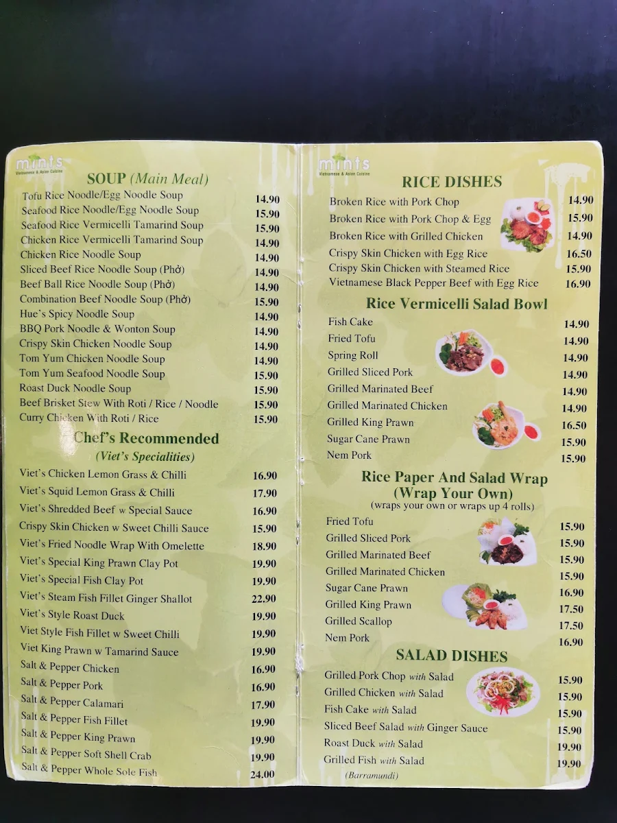 Menu, Mints on Rosalie