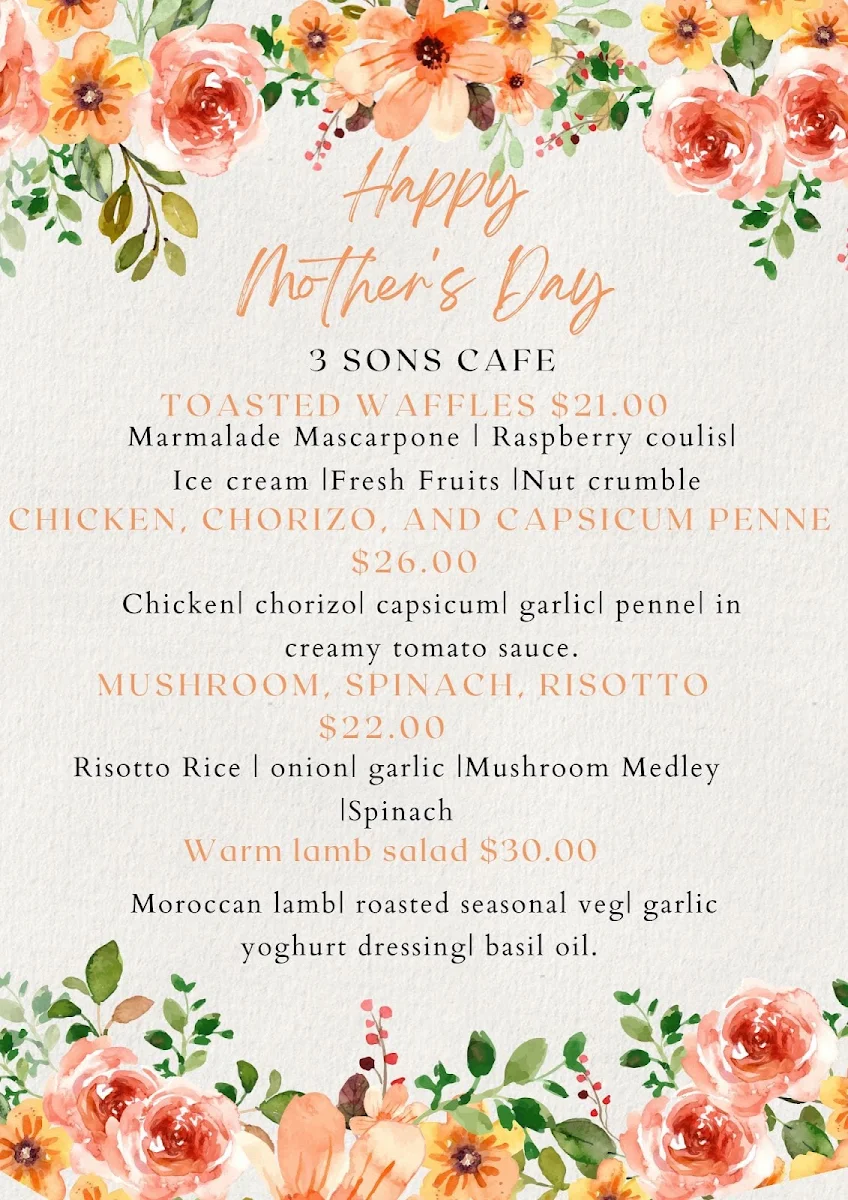 Menu, 3 Sons Cafe