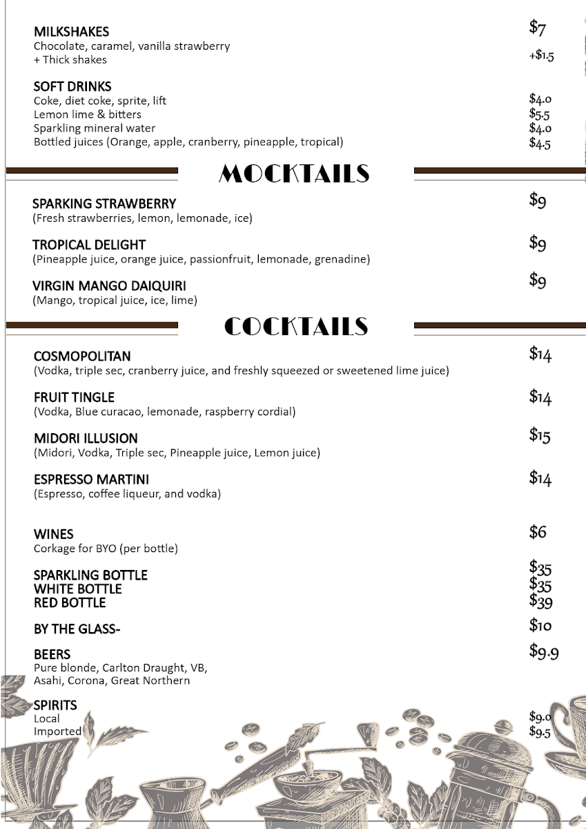 Menu, 3 Sons Cafe