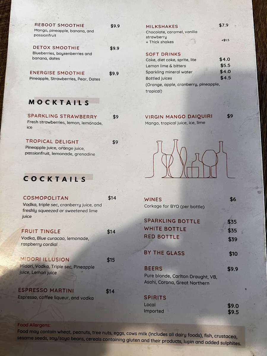 Menu, 3 Sons Cafe
