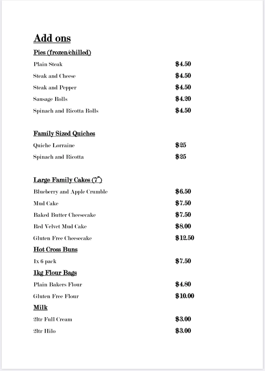 Menu, Black Swan Bakehouse
