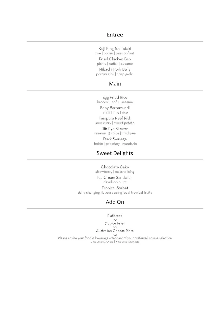 Menu, Treehouse Restaurant