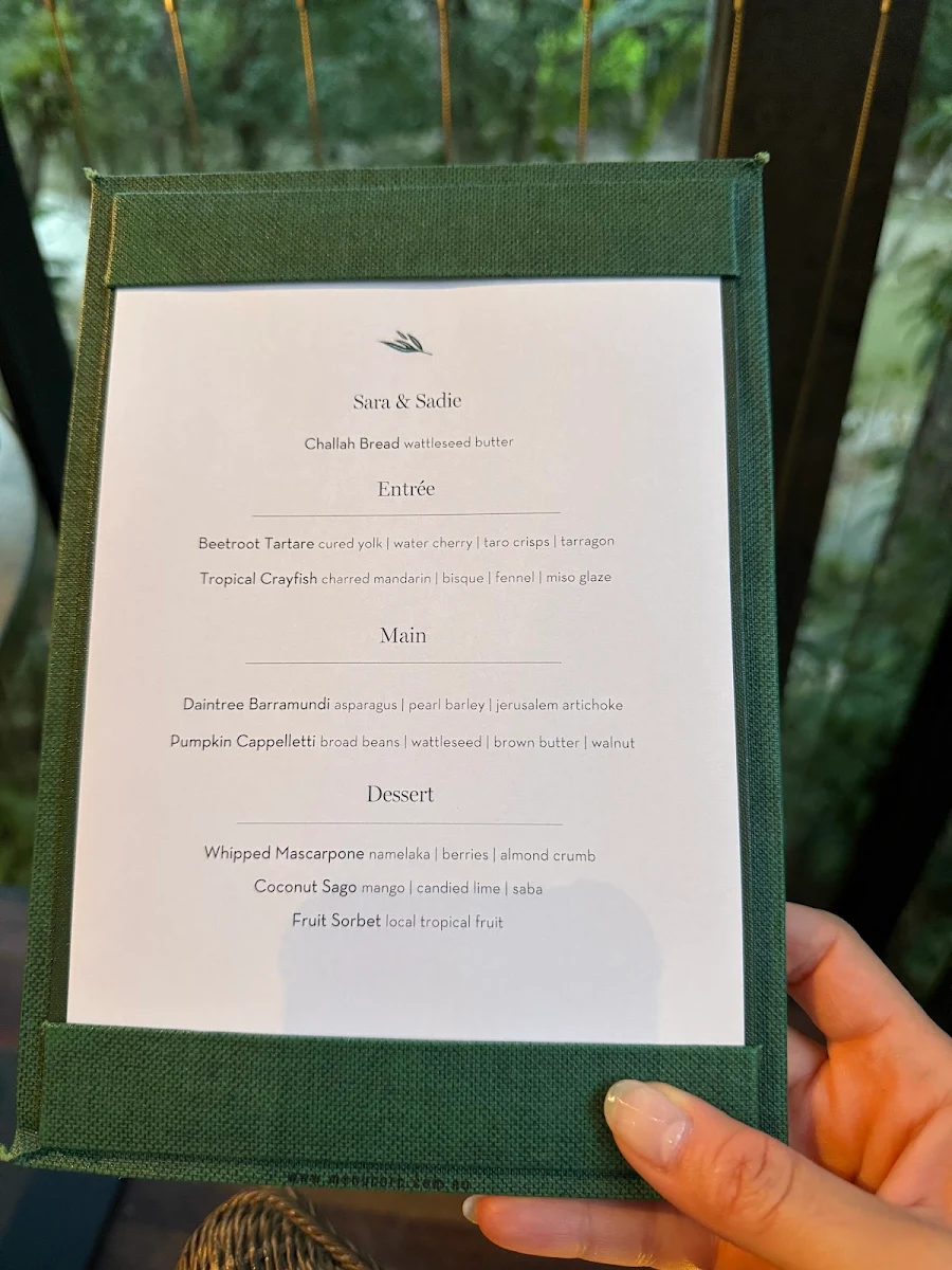 Menu, Treehouse Restaurant