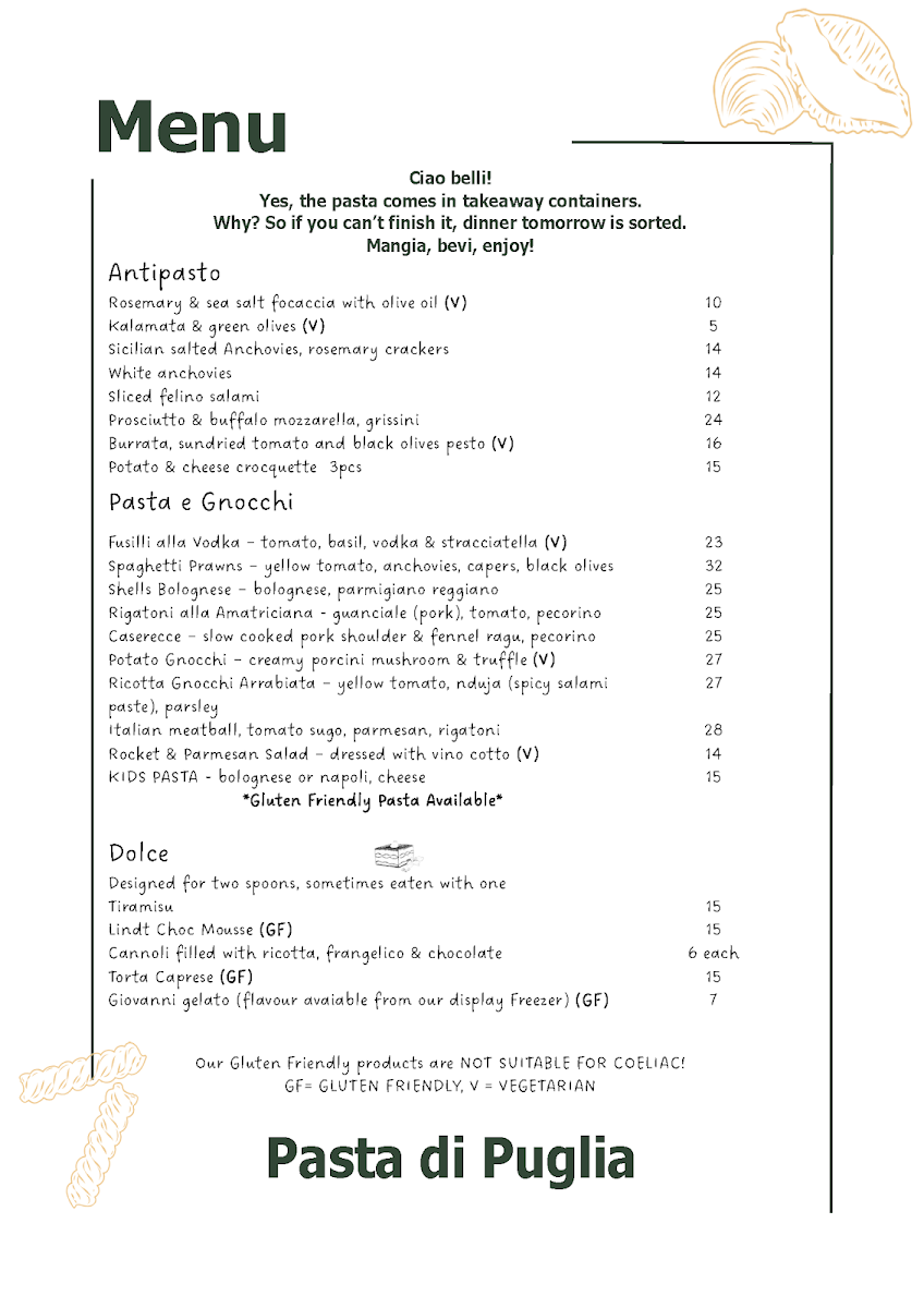 Menu, Pasta di Puglia