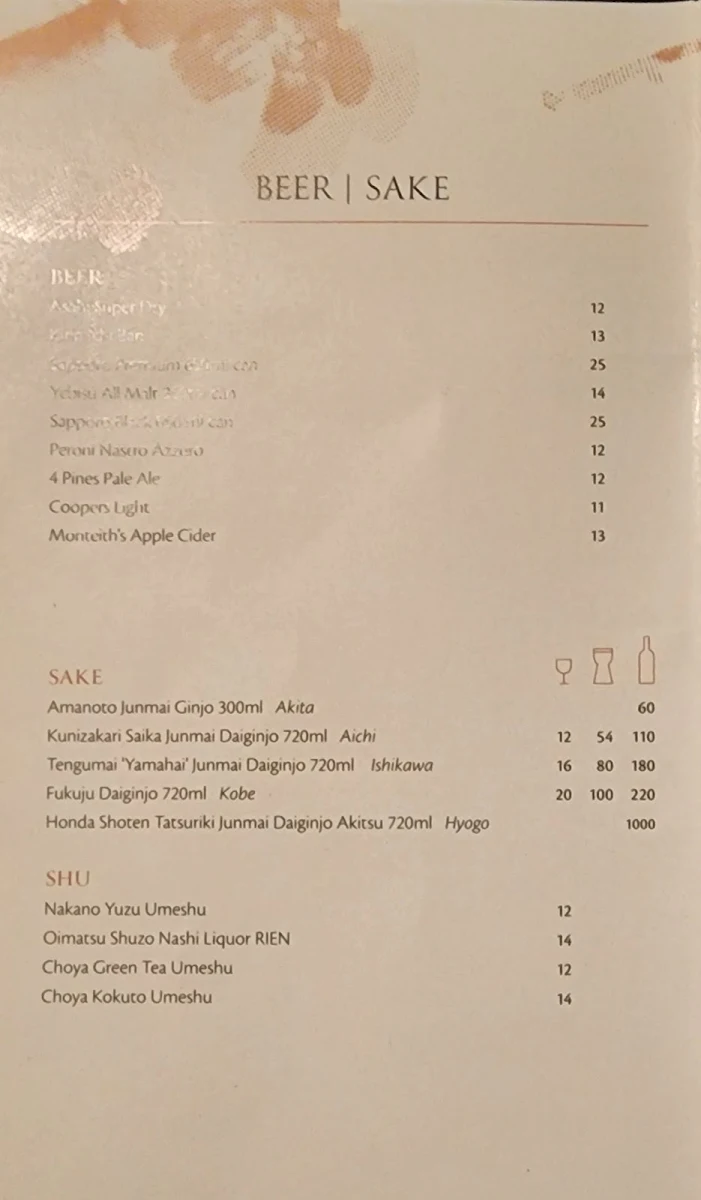 Menu, Kazan Japanese Dining