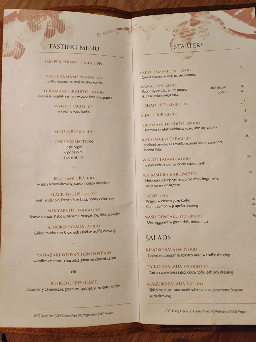 Menu, Kazan Japanese Dining
