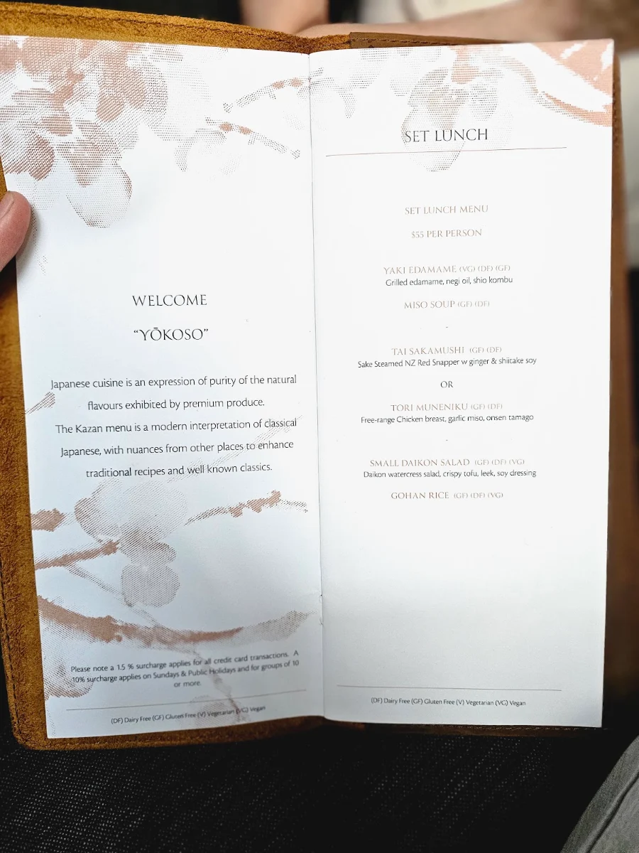 Menu, Kazan Japanese Dining