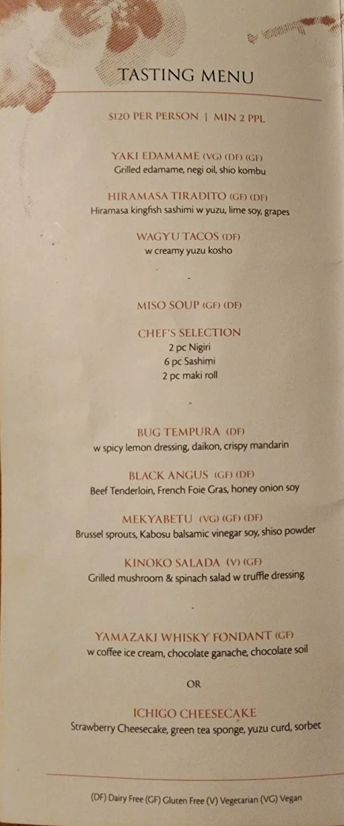 Menu, Kazan Japanese Dining