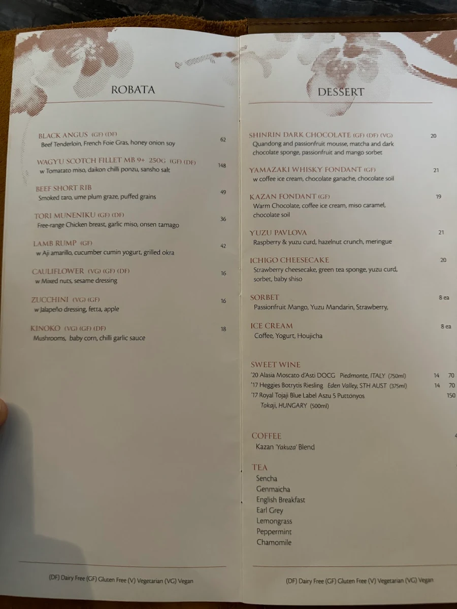 Menu, Kazan Japanese Dining