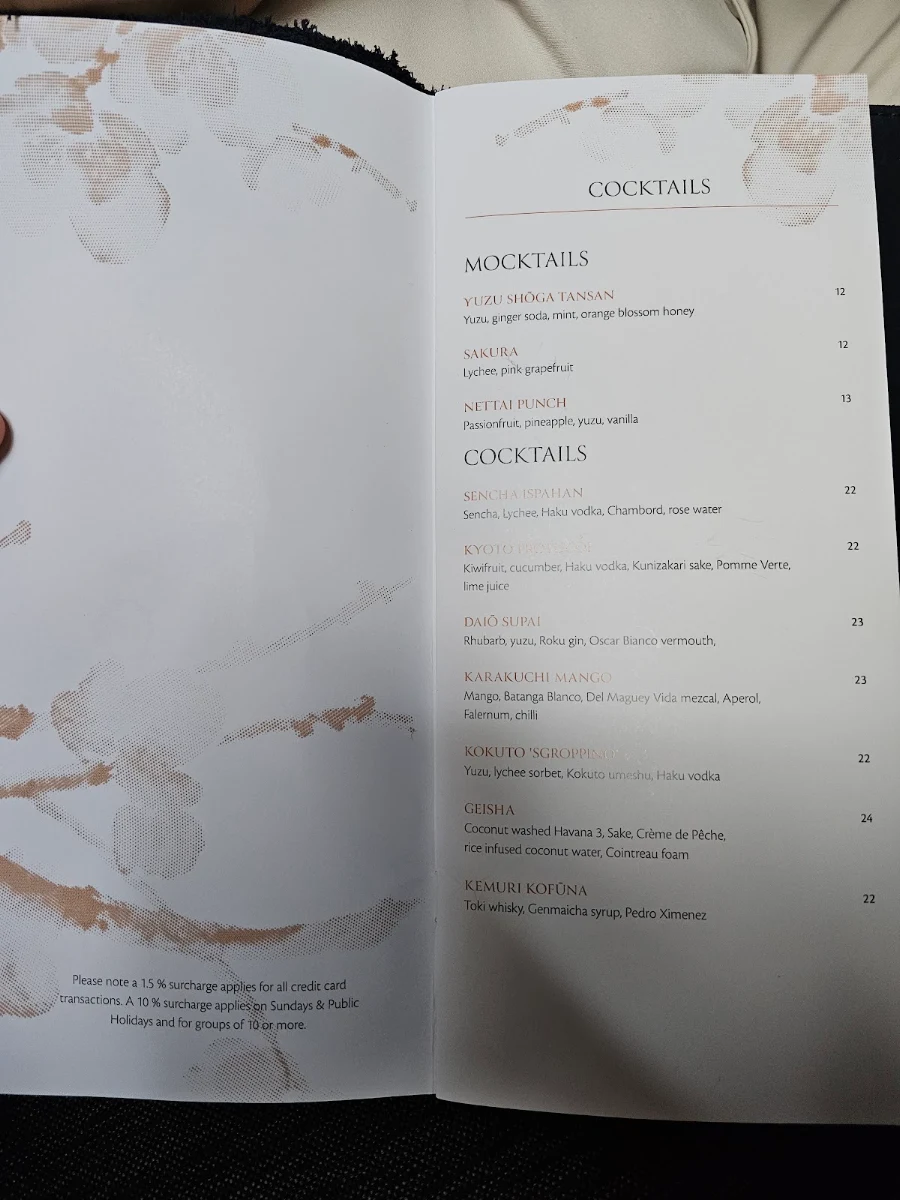 Menu, Kazan Japanese Dining