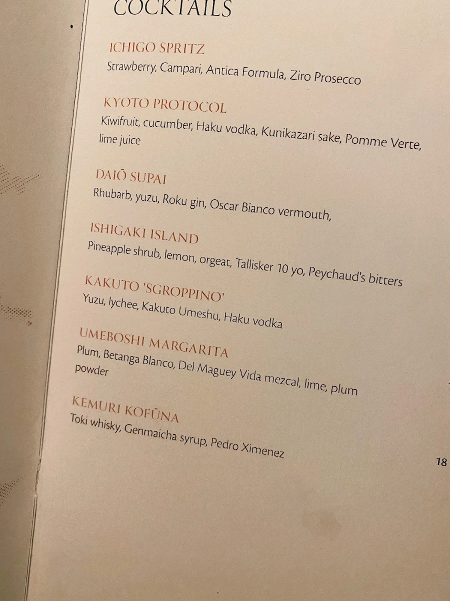 Menu, Kazan Japanese Dining