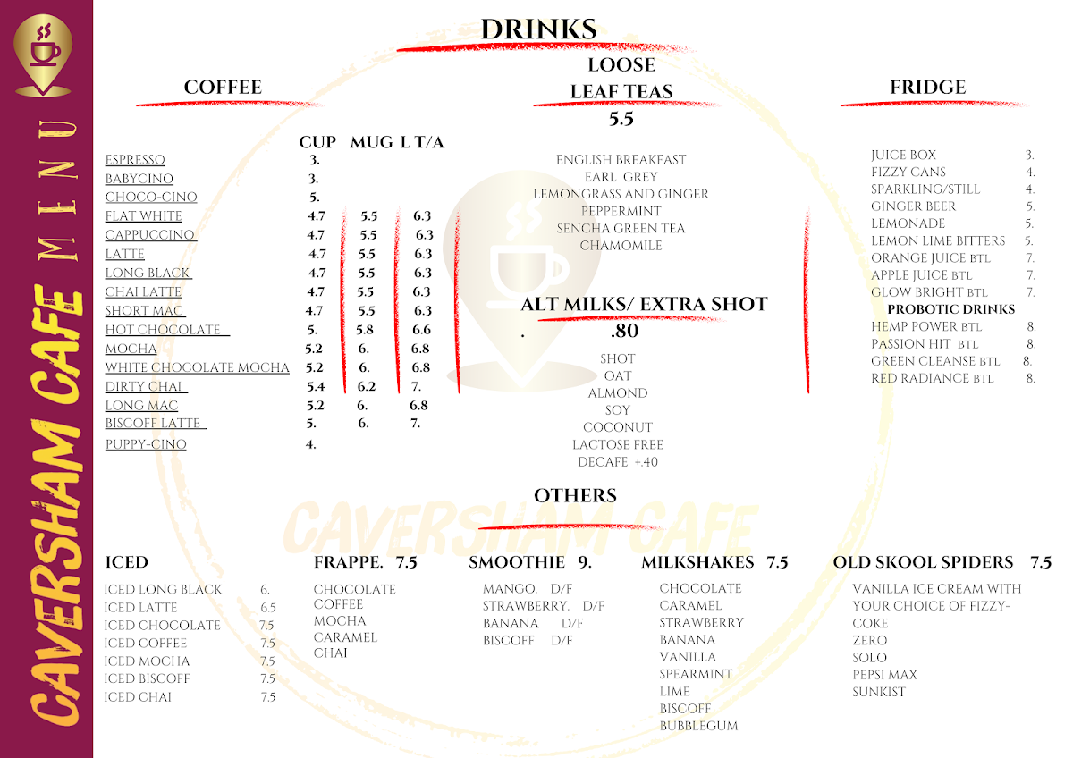 Menu, Caversham Cafe