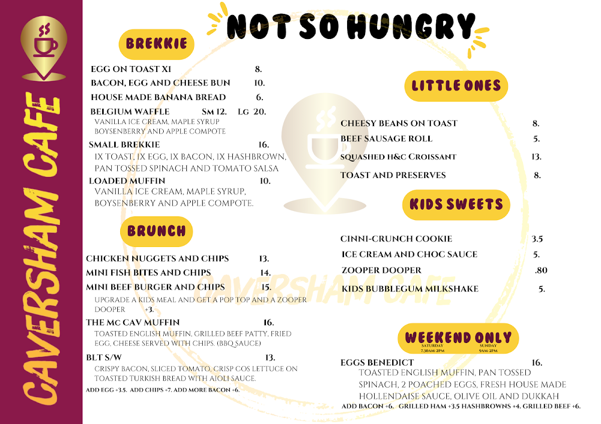 Menu, Caversham Cafe