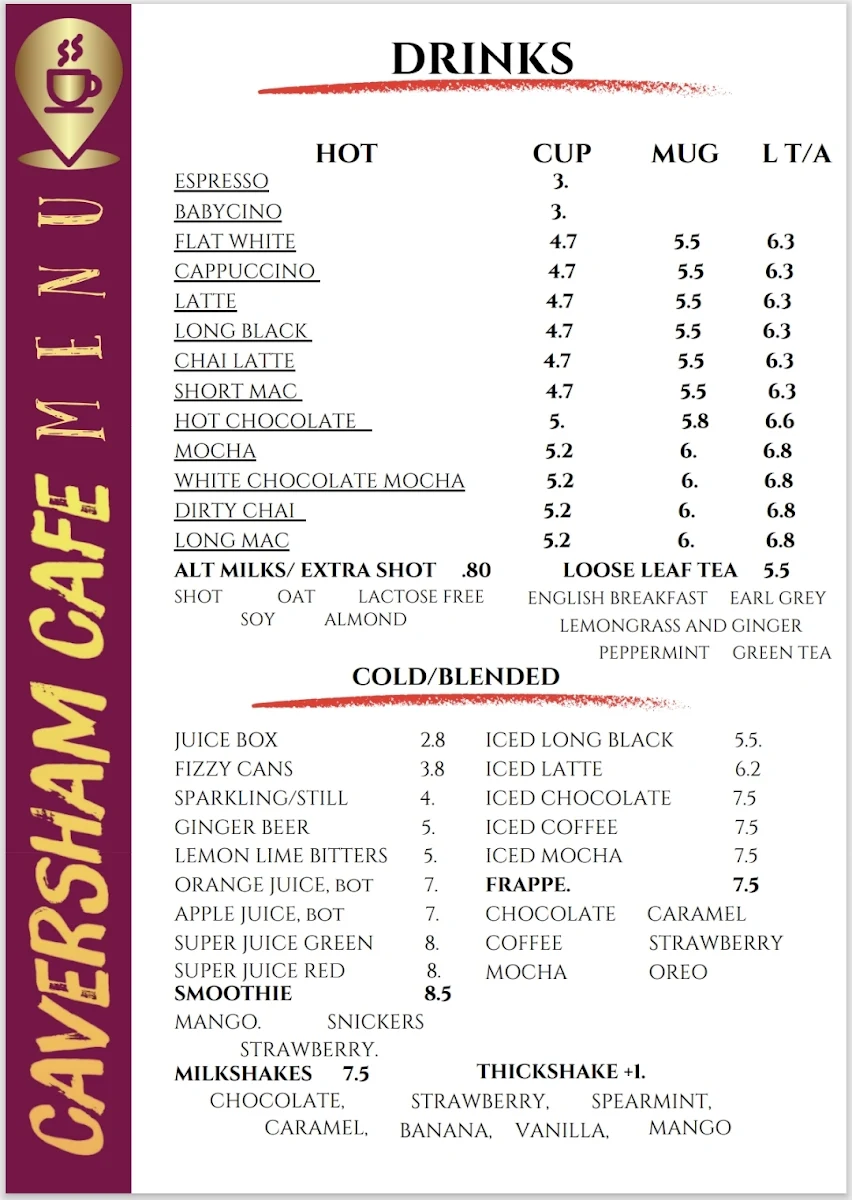 Menu, Caversham Cafe