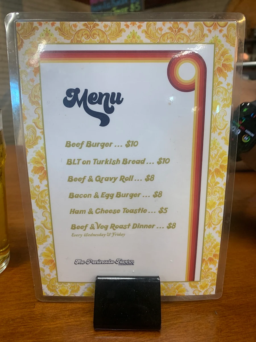 Menu, Peninsula Tavern