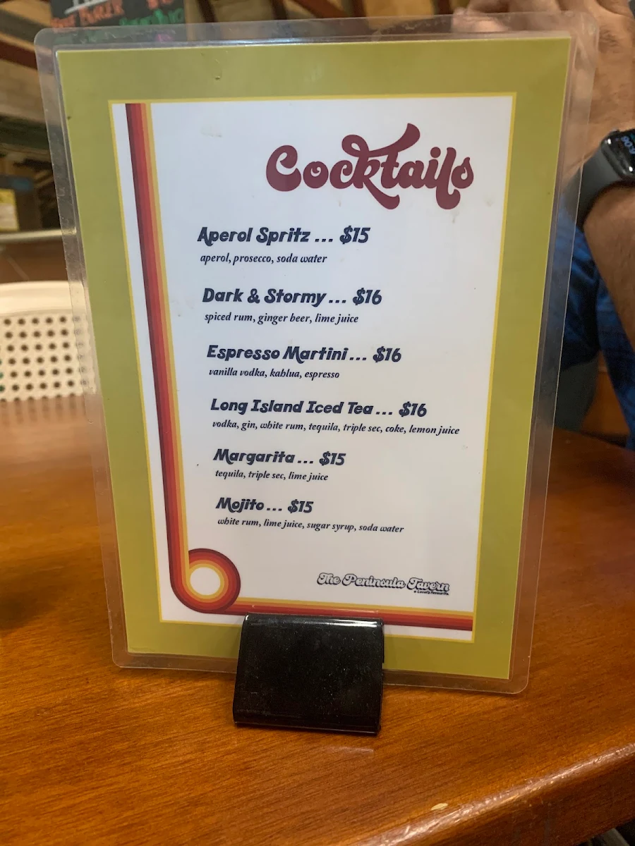 Menu, Peninsula Tavern