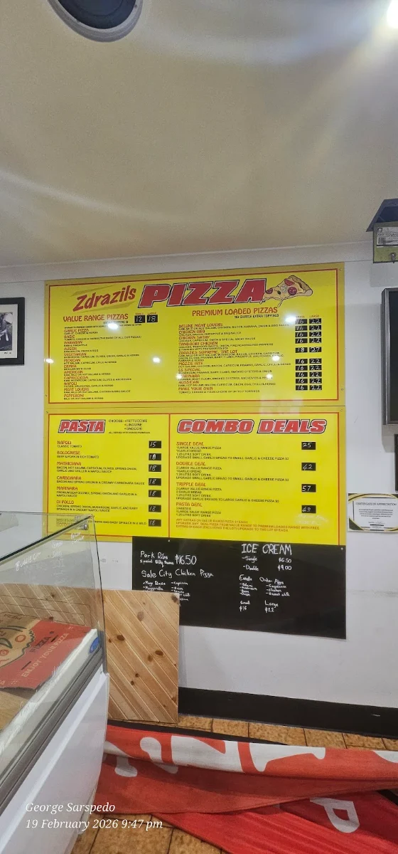 Menu, Zdrazil's Pizza
