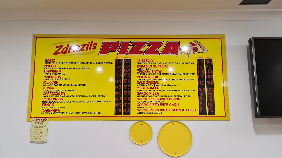 Menu, Zdrazil's Pizza