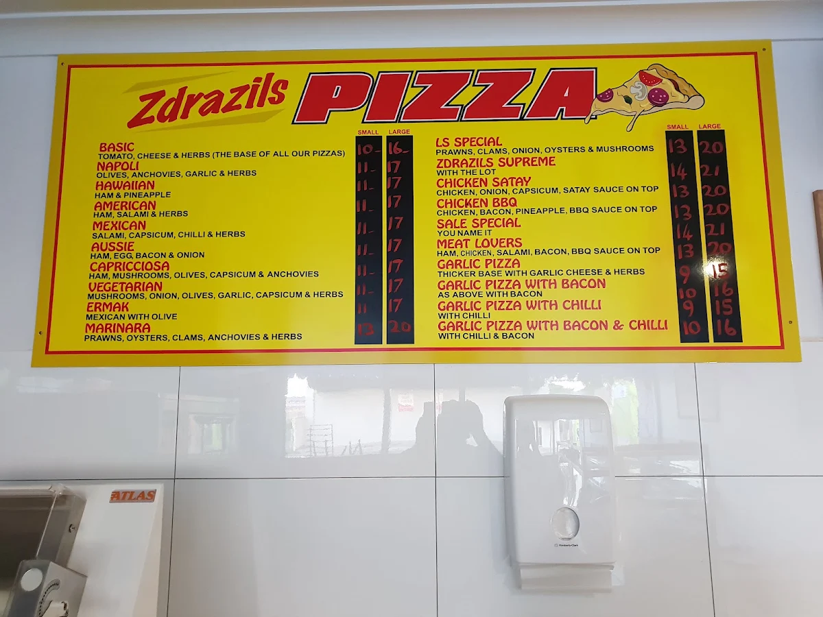Menu, Zdrazil's Pizza