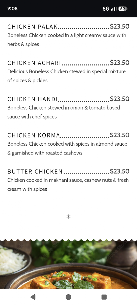 Menu, Ziyka Restaurant