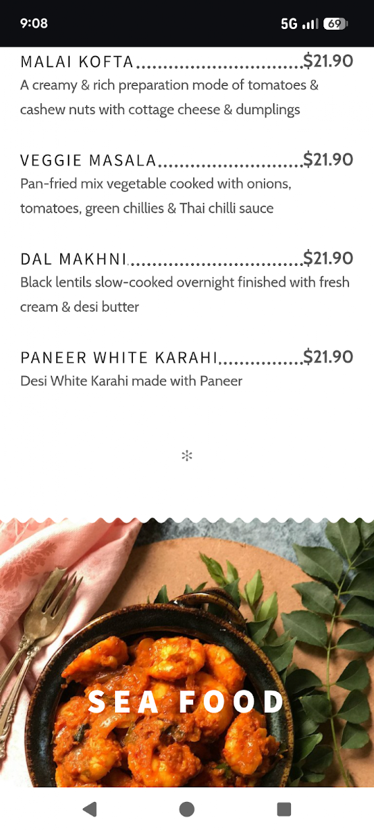 Menu, Ziyka Restaurant