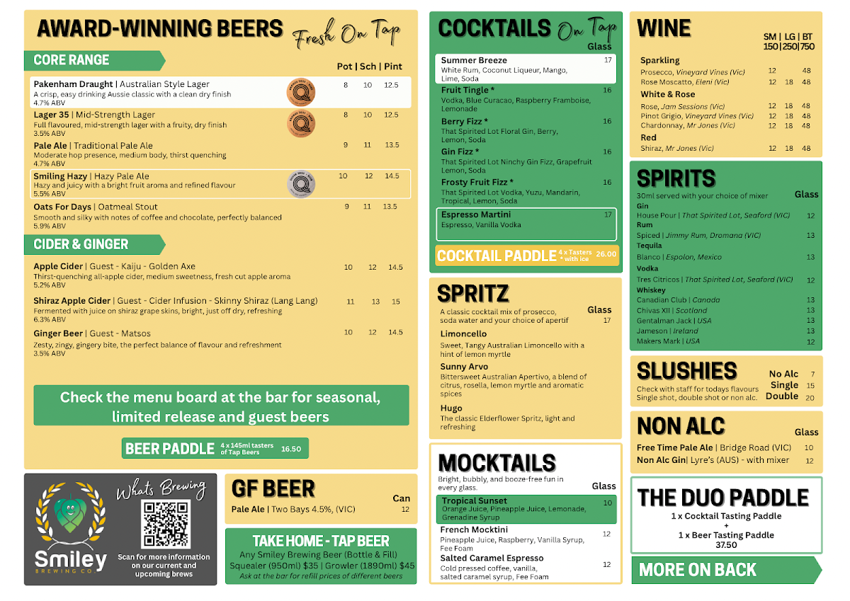 Menu, Smiley Brewing Co