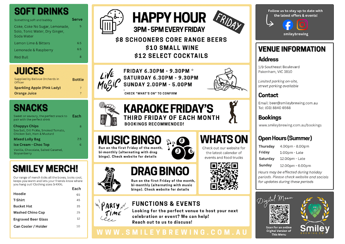 Menu, Smiley Brewing Co
