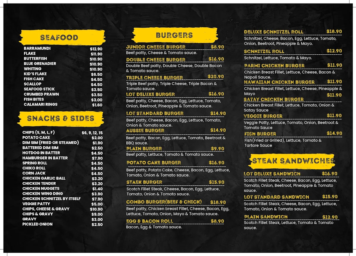 Menu, Main St Fish & Chips & More, Romsey