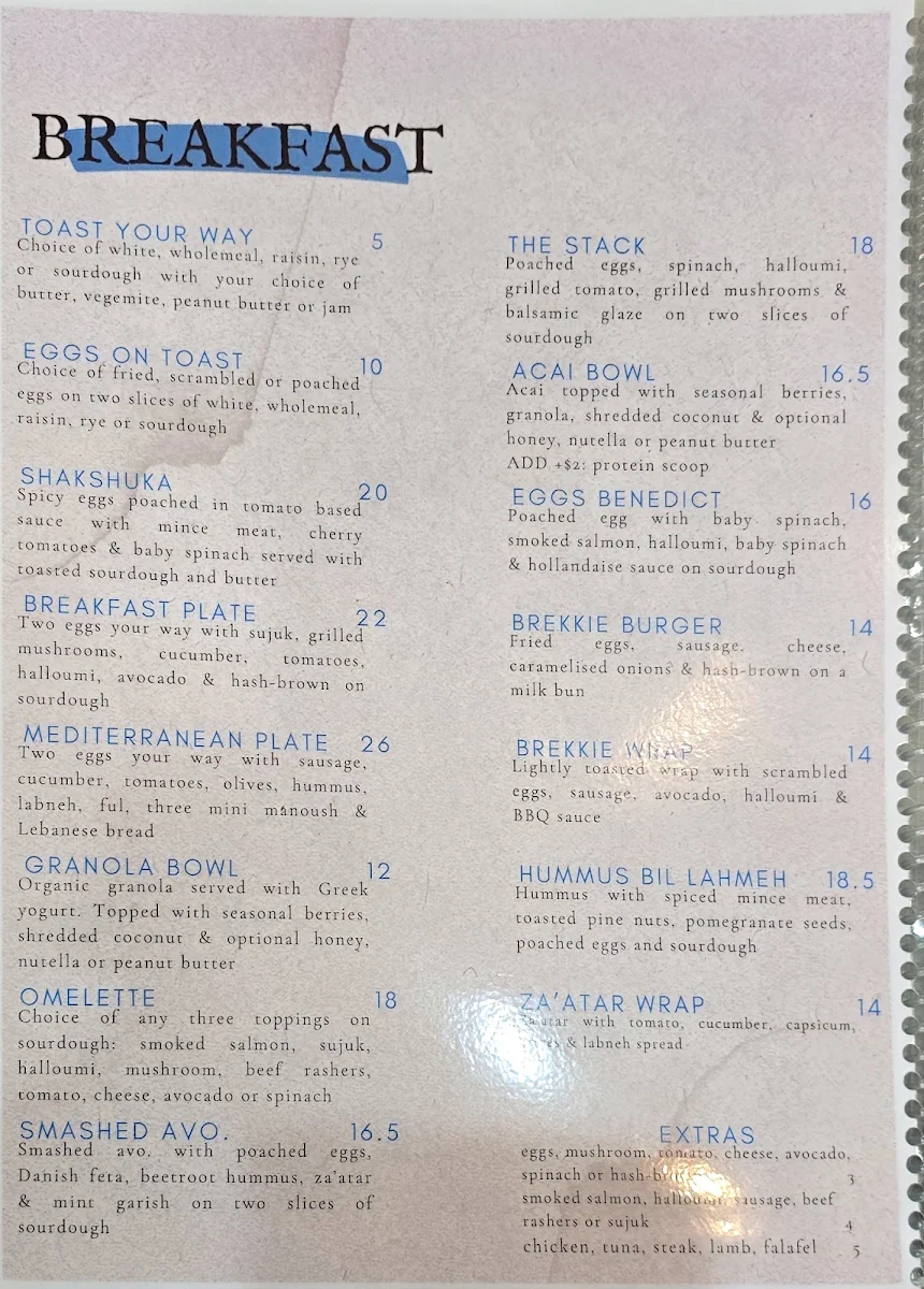 Menu, The Plaza Cafe Bankstown