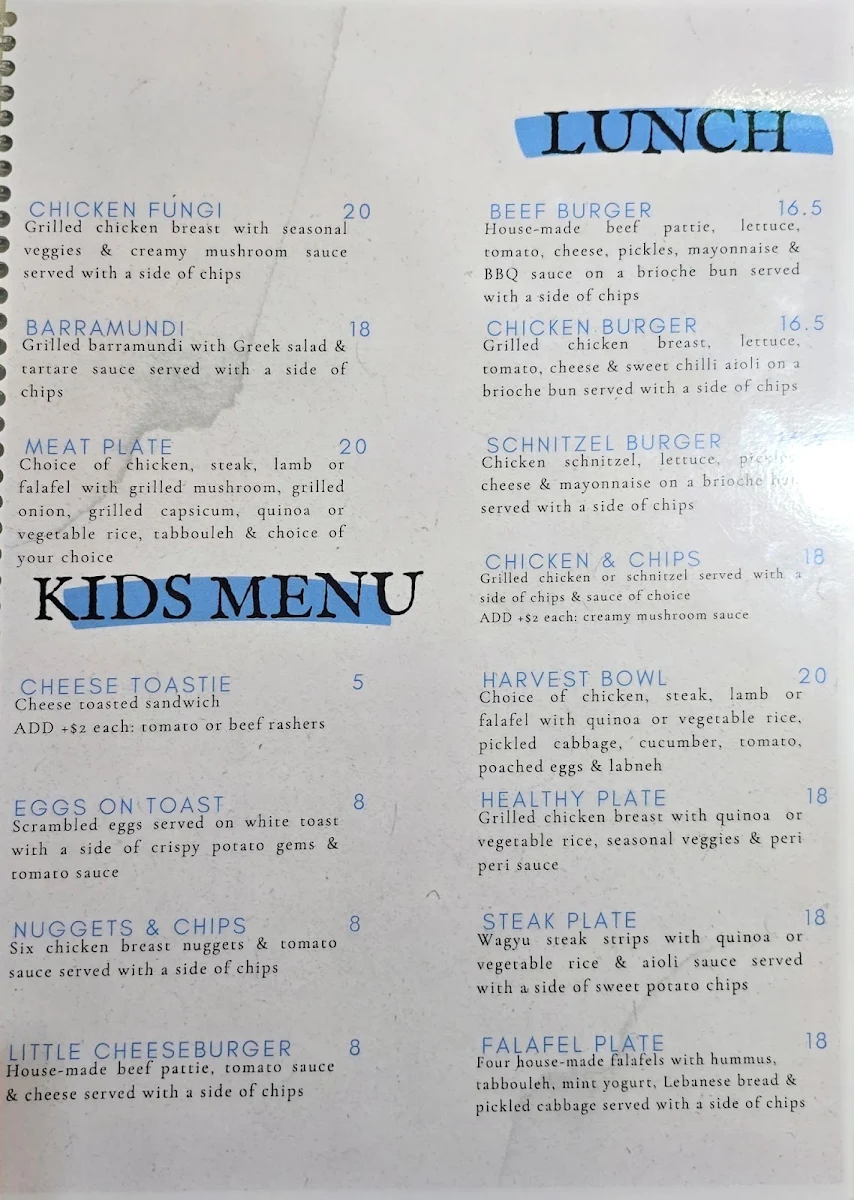 Menu, The Plaza Cafe Bankstown