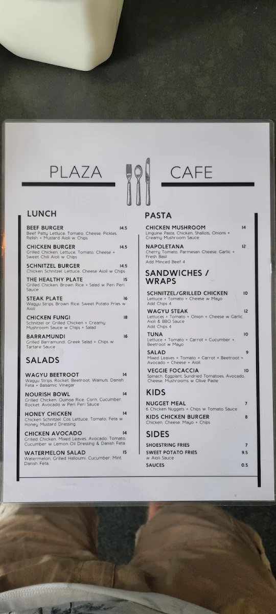 Menu, The Plaza Cafe Bankstown