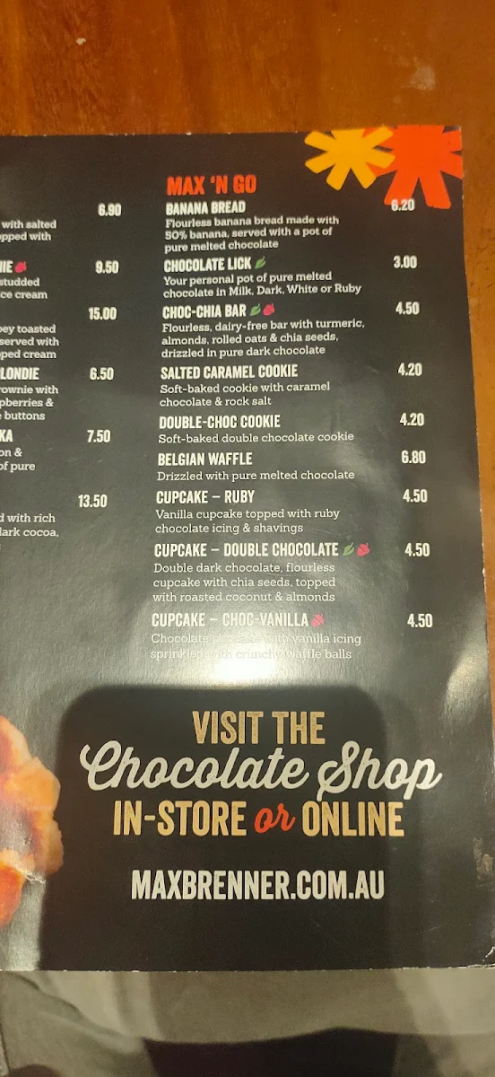 Menu, Max Brenner - QV
