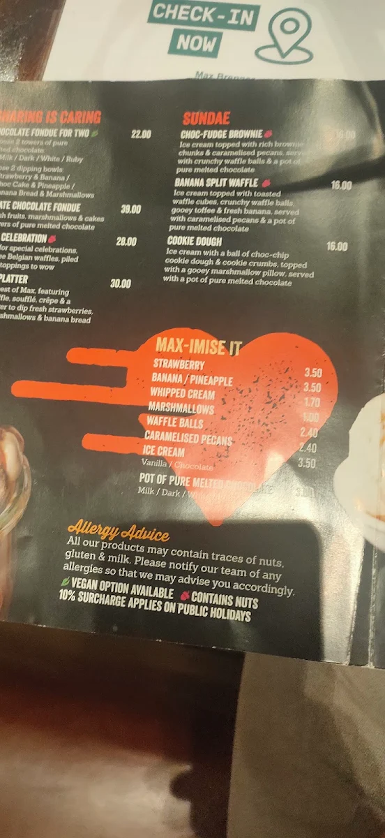 Menu, Max Brenner - QV
