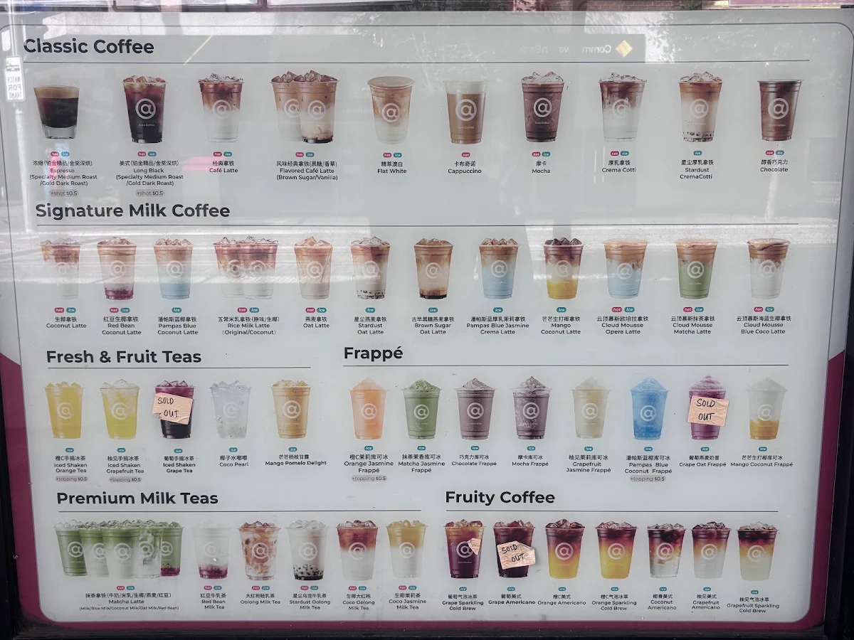 Menu, Cotti Coffee (Parramatta)