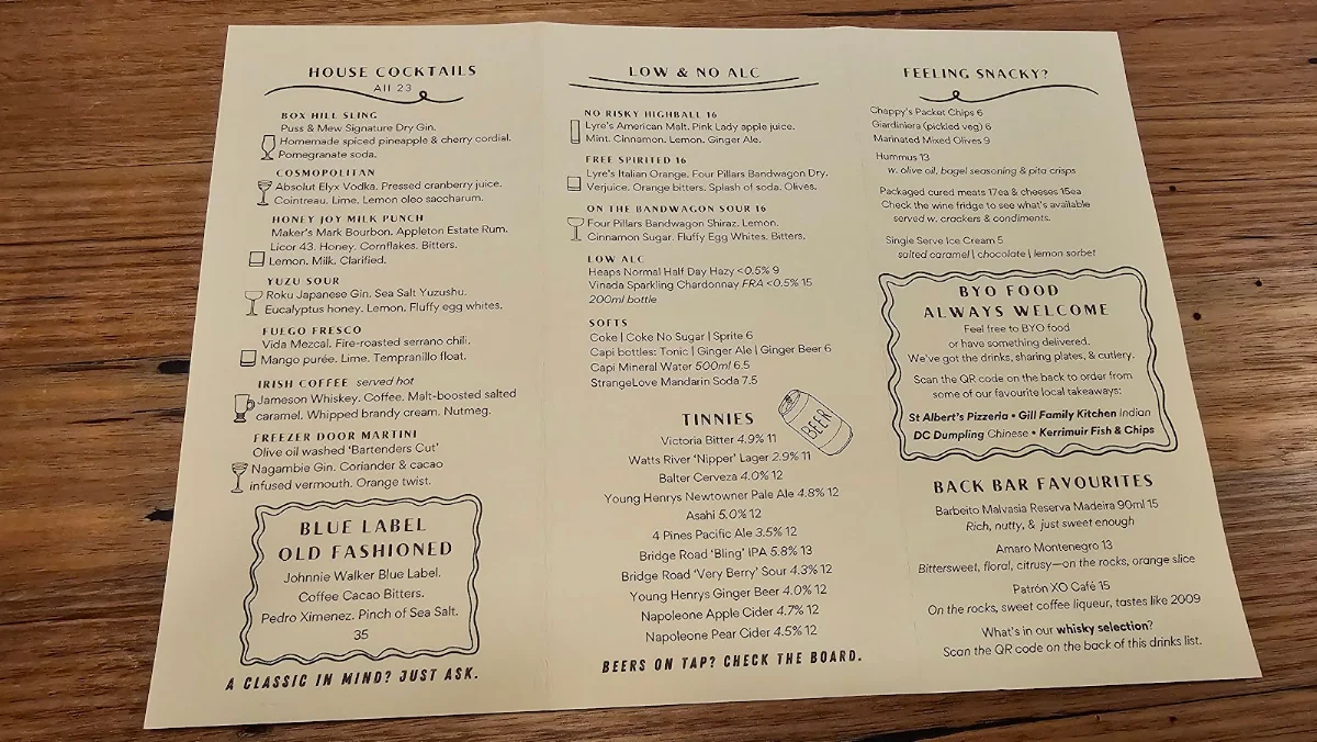 Menu, Bar Nearby