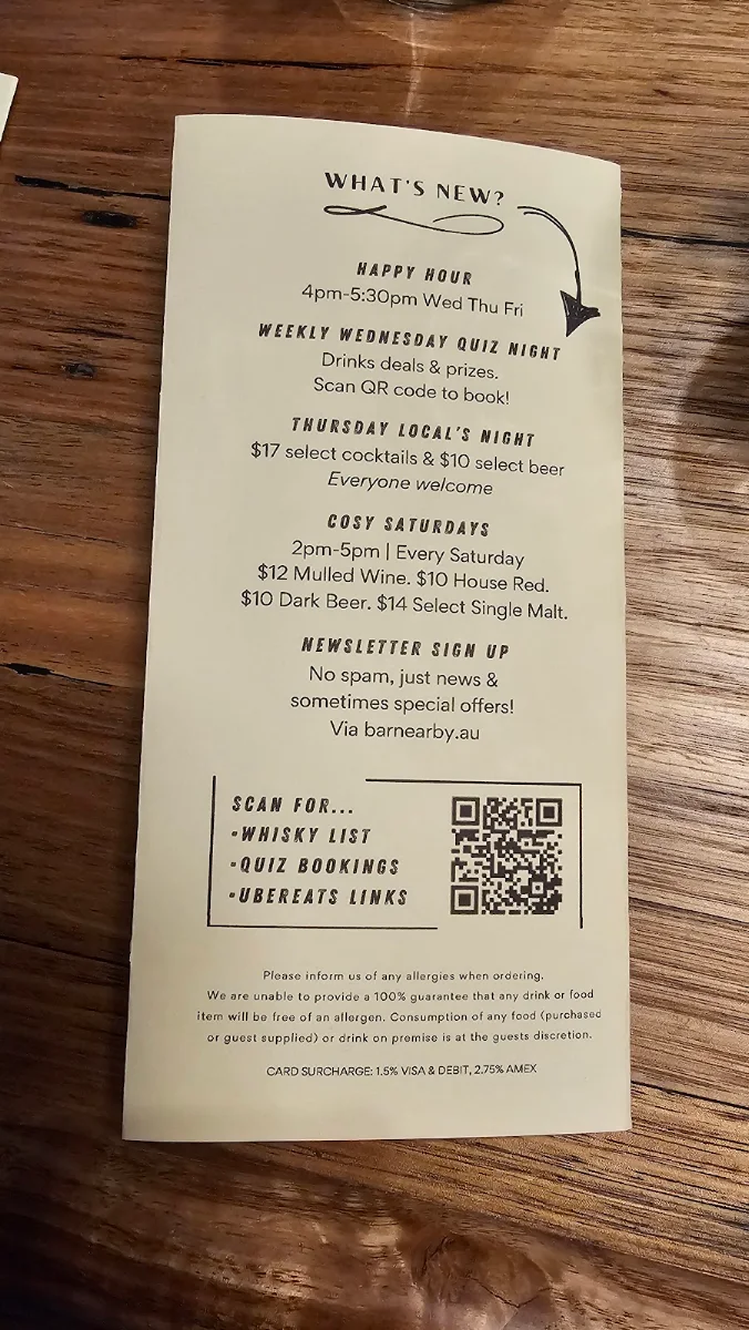 Menu, Bar Nearby