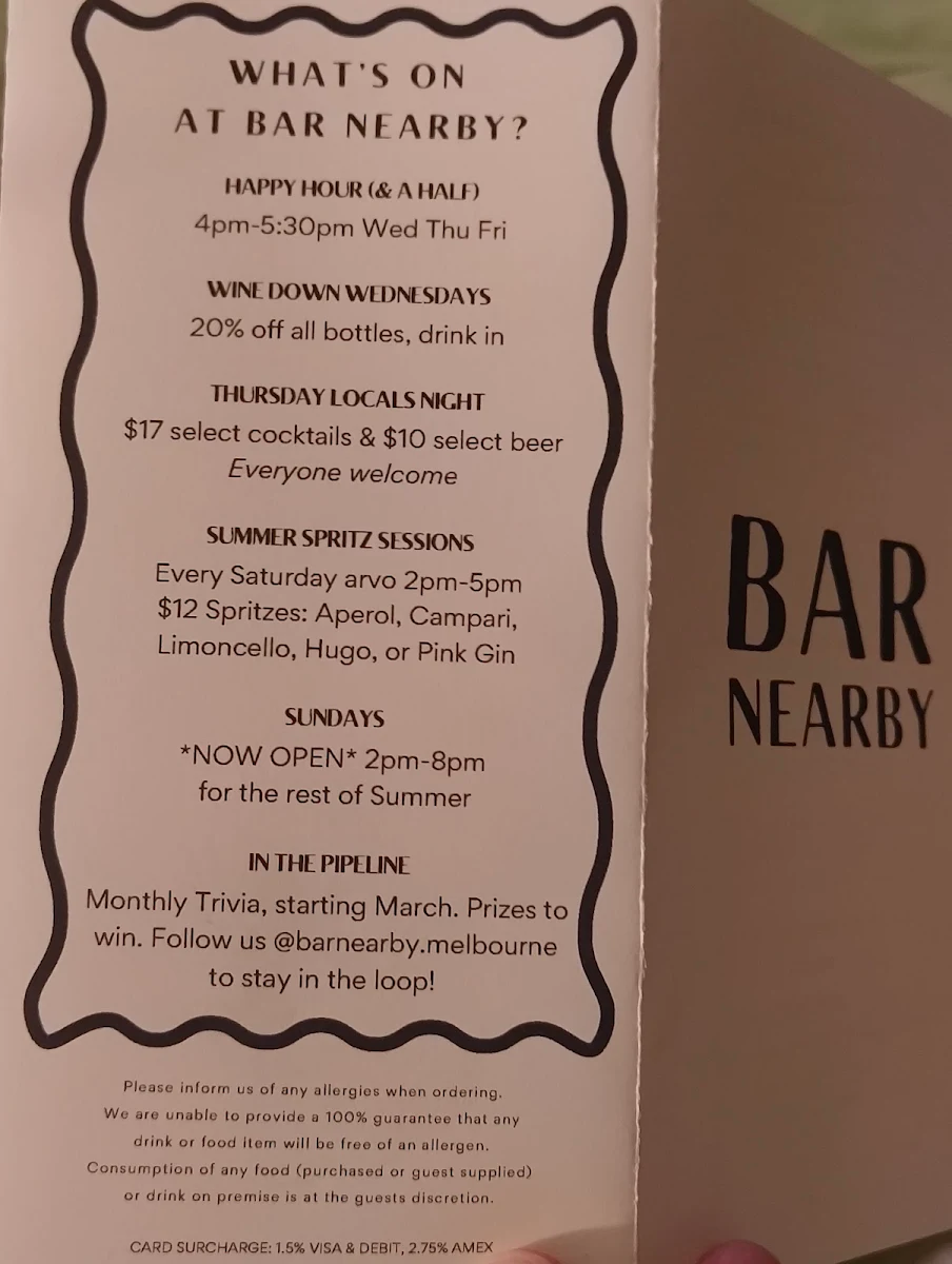 Menu, Bar Nearby