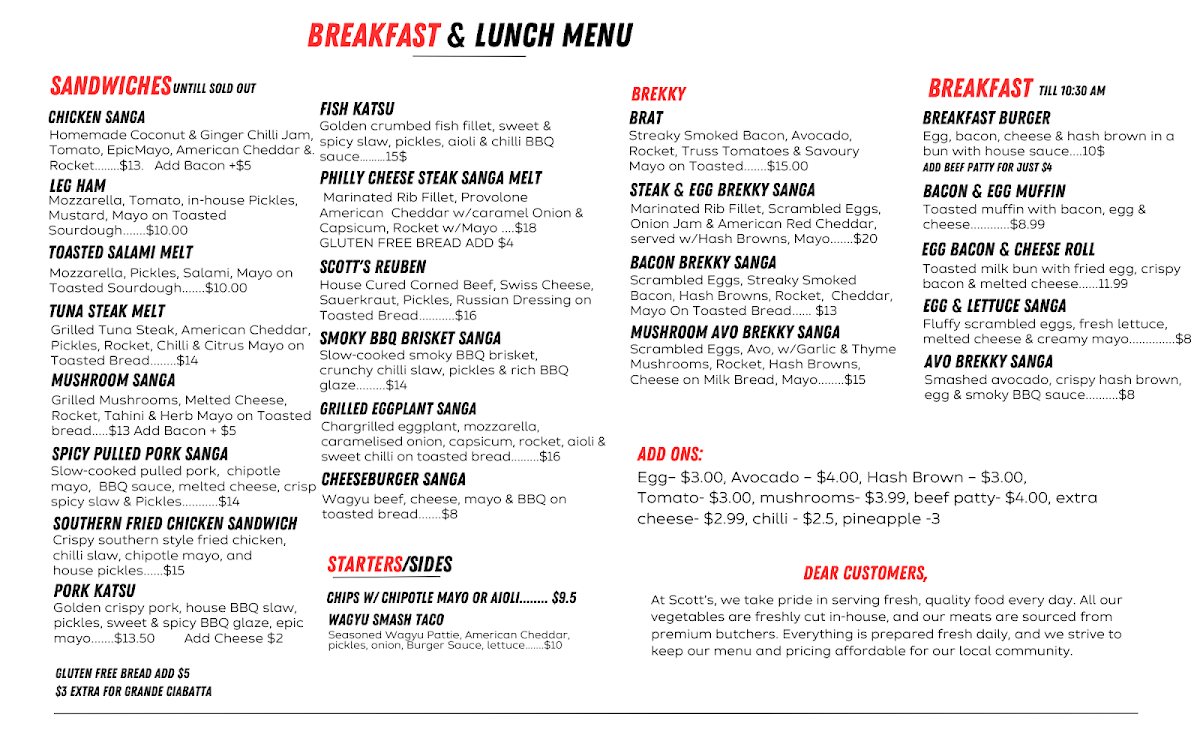 Menu, Scott's Luncheonette & Bar
