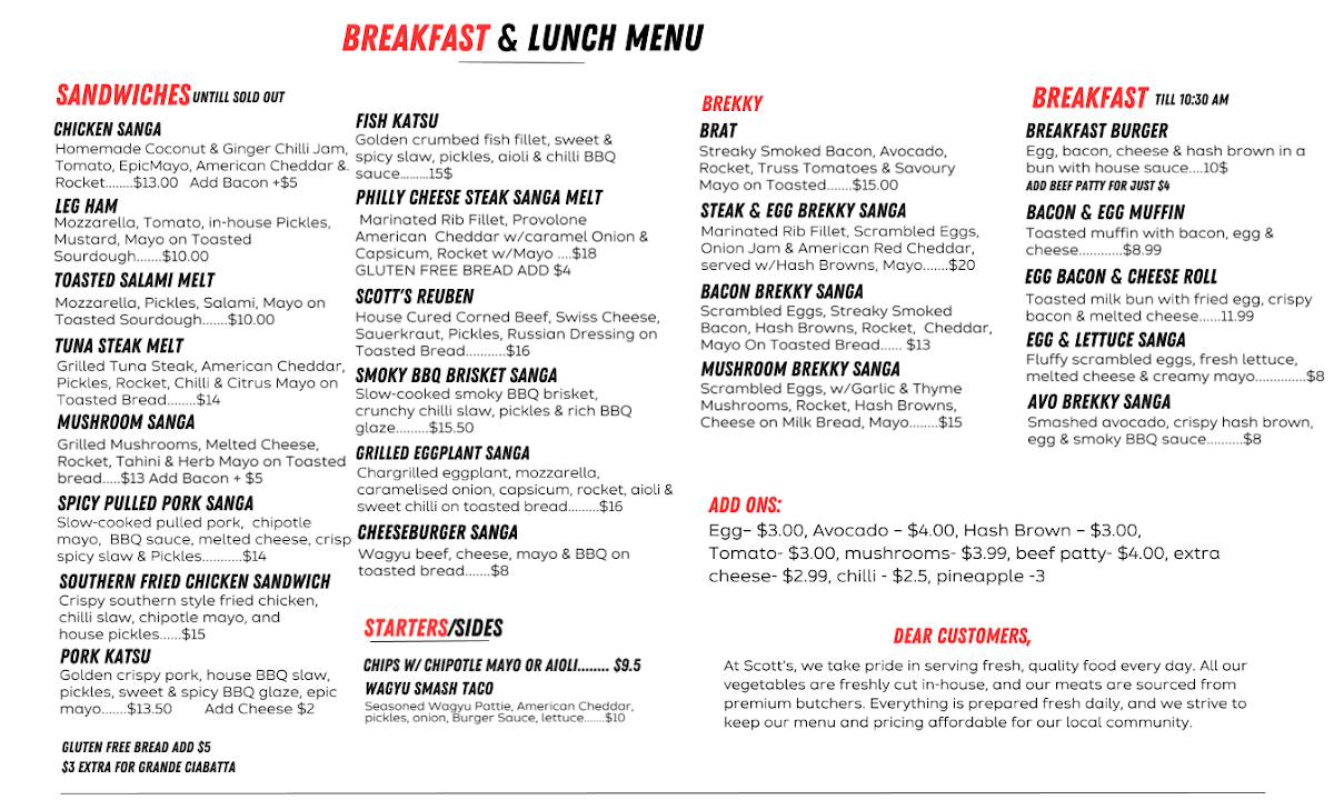 Menu, Scott's Luncheonette & Bar